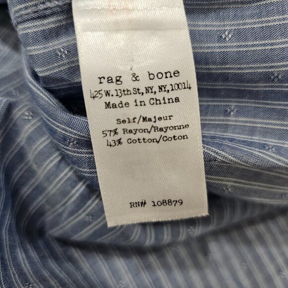Men's Rag & Bone Blue and White Striped Button‎ Up Shirt Hidden Buttons Size 17 - Picture 6 of 10